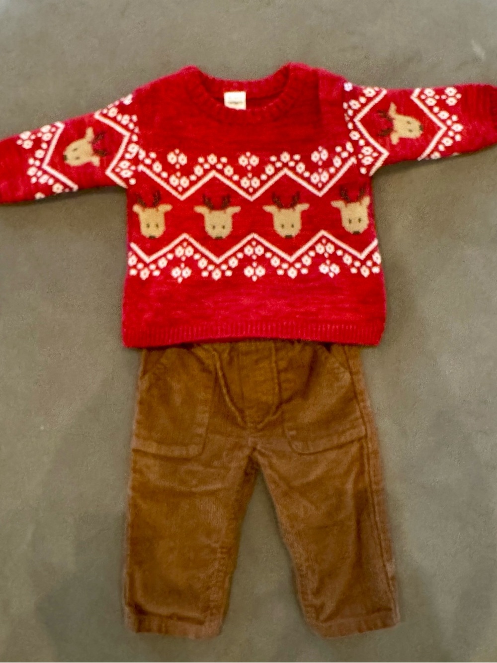 Carter's Red Reindeer Sweater and Brown Corduroy Pants Set